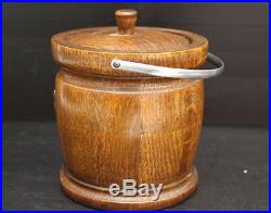 Vintage Wooden Tobacco Humidor / Tea Caddy with Handle & Shield, 6 Tall