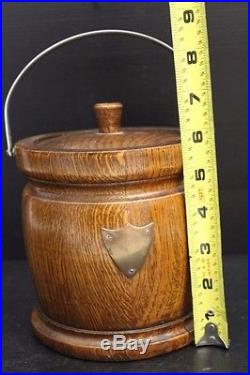 Vintage Wooden Tobacco Humidor / Tea Caddy with Handle & Shield, 6 Tall