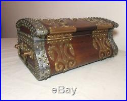 Vintage handmade wood brass steel copper Arts & Crafts Art Nouveau cigar box