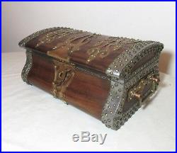 Vintage handmade wood brass steel copper Arts & Crafts Art Nouveau cigar box