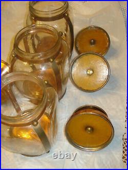 Vintage lot of 4 Hazel Atlas Copper & Glass Lantern Style Cigar Humidor Canister