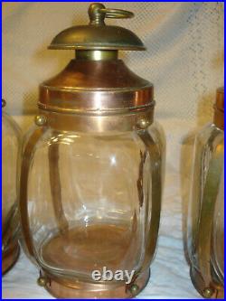 Vintage lot of 4 Hazel Atlas Copper & Glass Lantern Style Cigar Humidor Canister
