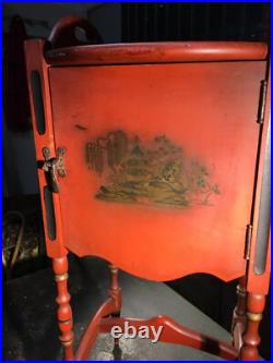 Vtg 1940s Wooden Humidor Smoking/ Table Stand/Metal Lined /Oriental Asian Japan