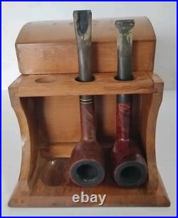 Vtg Alfred Dunhill Wooden Humidor & Pipe Holder With2 Pipes Filters Tool & Stem