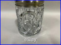 Vtg Art Nouveau Glass Humidor Tabacco Cigar Jar With Cherub On Metal Lid (A10)