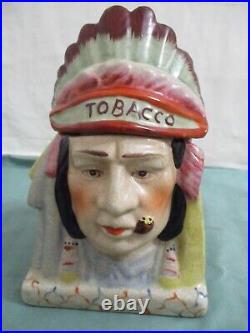 Vtg. Ceramic 7 Indian Chief Tobacco Humidor/treat/snack Jar head is lid