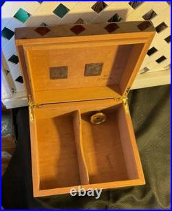 Vtg Cigar Box Savoy burl wood cigar humidor with a brass hygrometer