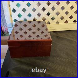 Vtg Cigar Box Savoy burl wood cigar humidor with a brass hygrometer