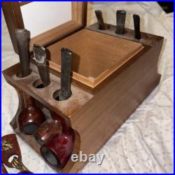 Vtg Decatur DECO a genuine Walnut Cigar Pipe Display Stand Humidor Box + 7 Pipes