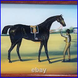 Vtg German HUMIDOR CIGAR TRINKET BOX Glass Eglomise Equestrian Horse Rider
