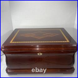 Vtg High Gloss Humidor 120 Cigar Mahogany Wood Cedar Lined 14.5x10.5x7.25No Key