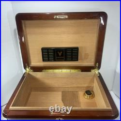Vtg High Gloss Humidor 120 Cigar Mahogany Wood Cedar Lined 14.5x10.5x7.25No Key