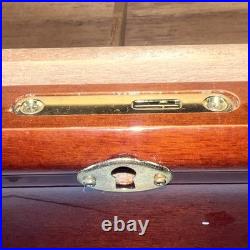 Vtg High Gloss Humidor 120 Cigar Mahogany Wood Cedar Lined 14.5x10.5x7.25No Key