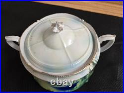 Vtg. Humidor. Lidded/handles stylized images, tree, decals, etc