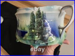 Vtg. Humidor. Lidded/handles stylized images, tree, decals, etc