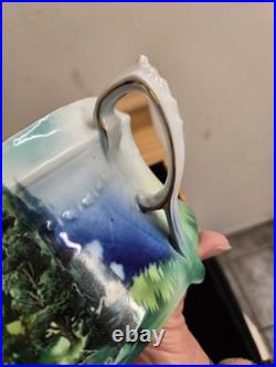 Vtg. Humidor. Lidded/handles stylized images, tree, decals, etc