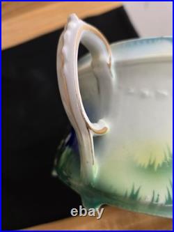 Vtg. Humidor. Lidded/handles stylized images, tree, decals, etc