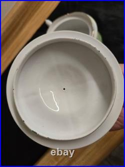 Vtg. Humidor. Lidded/handles stylized images, tree, decals, etc