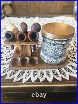 Vtg. Lot Tobacco Pipes Humidor And Pipe Stand
