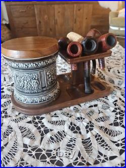 Vtg. Lot Tobacco Pipes Humidor And Pipe Stand