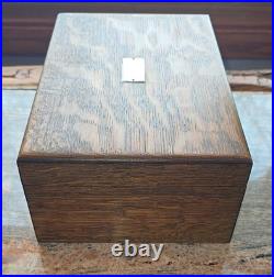 Vtg. Quartersawn Tiger Oak Wood Humidor Arts & Crafts Style Milk Glass Interior