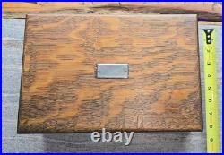 Vtg. Quartersawn Tiger Oak Wood Humidor Arts & Crafts Style Milk Glass Interior