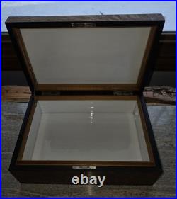 Vtg. Quartersawn Tiger Oak Wood Humidor Arts & Crafts Style Milk Glass Interior