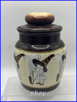 Vtg RARE MZ Austria Porcelain Humidor Covered Tobacco Jar Smoking Gnome 1800s