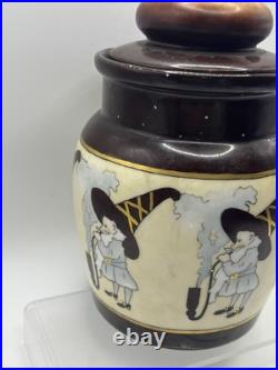 Vtg RARE MZ Austria Porcelain Humidor Covered Tobacco Jar Smoking Gnome 1800s