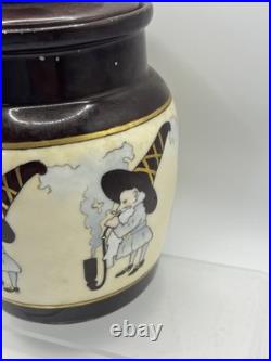 Vtg RARE MZ Austria Porcelain Humidor Covered Tobacco Jar Smoking Gnome 1800s