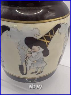 Vtg RARE MZ Austria Porcelain Humidor Covered Tobacco Jar Smoking Gnome 1800s