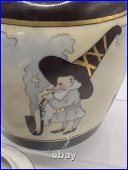 Vtg RARE MZ Austria Porcelain Humidor Covered Tobacco Jar Smoking Gnome 1800s