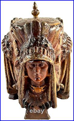Vtg Three Faced Native American Indian Princess Ceramic Tobacco Humidor