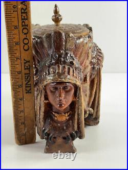 Vtg Three Faced Native American Indian Princess Ceramic Tobacco Humidor
