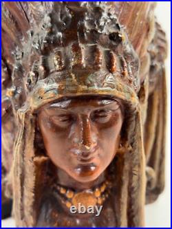 Vtg Three Faced Native American Indian Princess Ceramic Tobacco Humidor