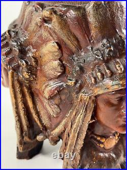 Vtg Three Faced Native American Indian Princess Ceramic Tobacco Humidor