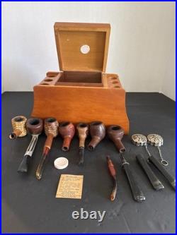 Vtg Tobacco Estate Pipes Lot of 7 Pipes Stand Box Aztec Humidor. Good For Enthu
