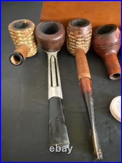 Vtg Tobacco Estate Pipes Lot of 7 Pipes Stand Box Aztec Humidor. Good For Enthu