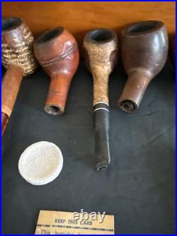 Vtg Tobacco Estate Pipes Lot of 7 Pipes Stand Box Aztec Humidor. Good For Enthu