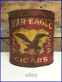 War Eagle Cigars Tin Humidor Can Red, 1920's, Factory 17 Virginia, Original