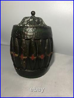 Wonderful Antique Ceramic Cigar Barrel Humidor Jar with Lid Nice Folk Art