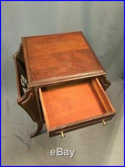 Wood Cigar Stand Humidor Antique Magazine Cigarette Station With Drawer Made USA