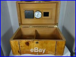 Wooden Birds Eye Maple Wood Humidor Cigar Box with drawers & KEYS GORGEOUS