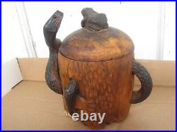 Wooden Human Skull Snake Frog Folk Art Tobacco Humidor For Cigarettes Cigar