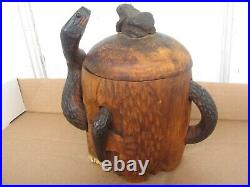 Wooden Human Skull Snake Frog Folk Art Tobacco Humidor For Cigarettes Cigar