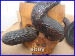 Wooden Human Skull Snake Frog Folk Art Tobacco Humidor For Cigarettes Cigar