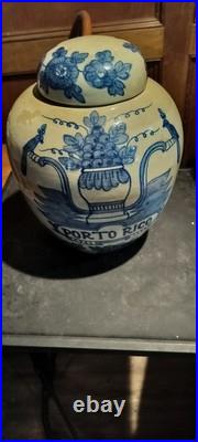 XL dutch antique delft tobacco jar Porto Rico beautiful decorated. Rare item