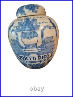 XL dutch antique delft tobacco jar Porto Rico beautiful decorated. Rare item